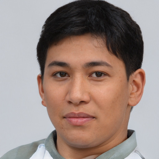 Neutral asian young-adult male with short  brown hair and brown eyes