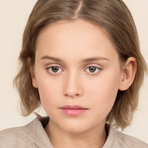 Neutral white young-adult female with medium  brown hair and grey eyes