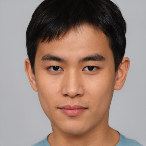 Neutral asian young-adult male with short  black hair and brown eyes