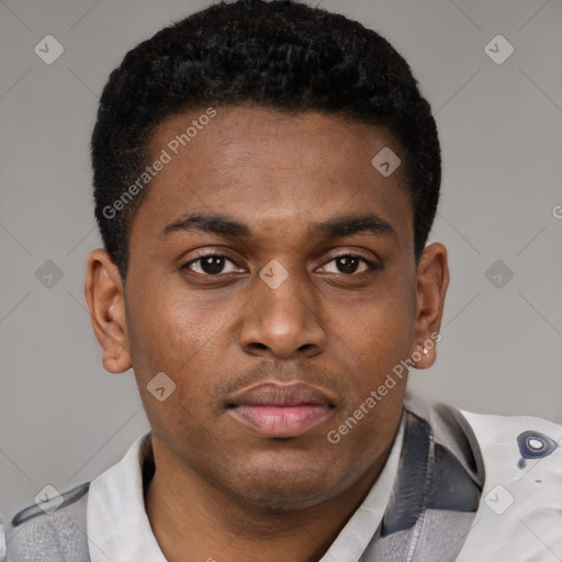 Neutral latino young-adult male with short  brown hair and brown eyes
