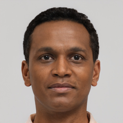 Neutral black young-adult male with short  brown hair and brown eyes