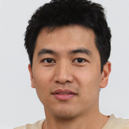 Neutral asian young-adult male with short  black hair and brown eyes