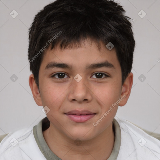 Joyful white child male with short  brown hair and brown eyes