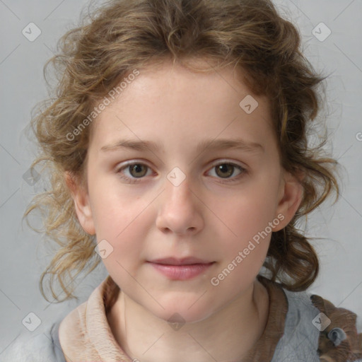 Neutral white child female with medium  brown hair and brown eyes