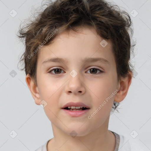 Joyful white child male with short  brown hair and brown eyes