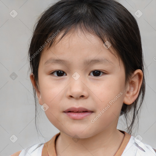 Neutral white child female with medium  brown hair and brown eyes