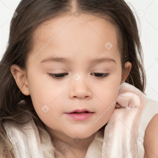 Neutral white child female with long  brown hair and brown eyes