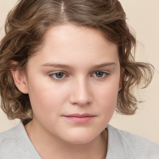 Neutral white child female with medium  brown hair and brown eyes