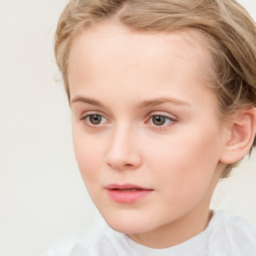 Neutral white child female with short  brown hair and blue eyes