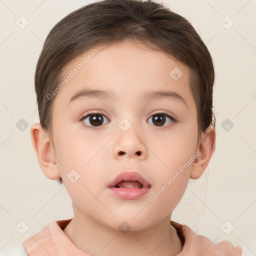 Neutral white child female with short  brown hair and brown eyes