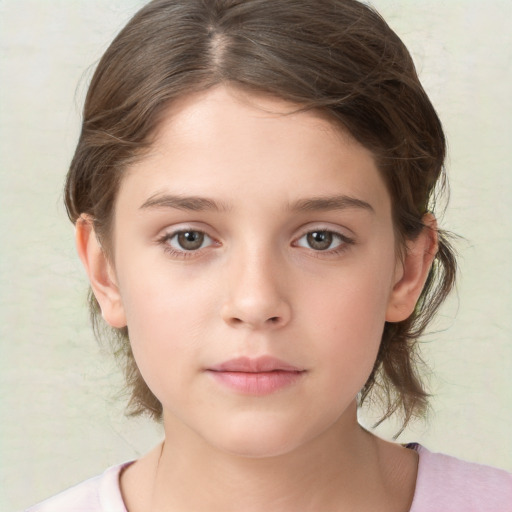 Neutral white child female with medium  brown hair and brown eyes