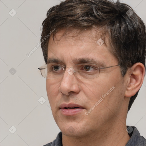 Neutral white adult male with short  brown hair and brown eyes