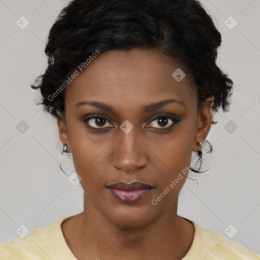 Neutral black young-adult female with short  brown hair and brown eyes