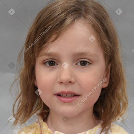 Neutral white child female with medium  brown hair and brown eyes