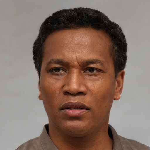 Neutral latino adult male with short  black hair and brown eyes
