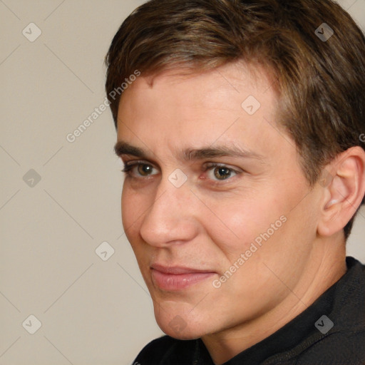 Neutral white adult male with short  brown hair and brown eyes