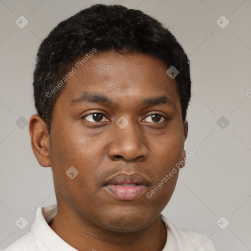 Neutral black young-adult male with short  brown hair and brown eyes