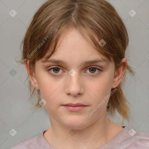 Neutral white child female with medium  brown hair and brown eyes