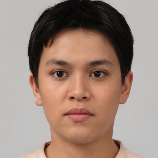 Neutral asian young-adult male with short  brown hair and brown eyes