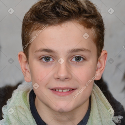 Joyful white child male with short  brown hair and brown eyes