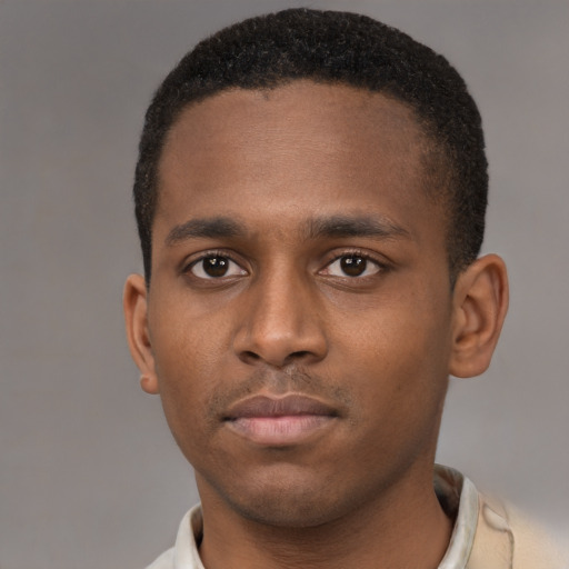 Neutral latino young-adult male with short  brown hair and brown eyes