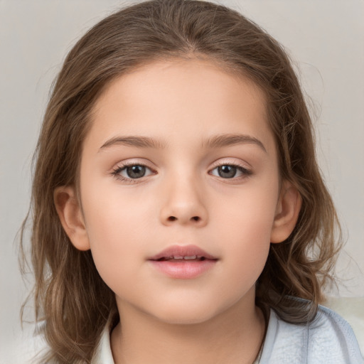 Neutral white child female with medium  brown hair and brown eyes