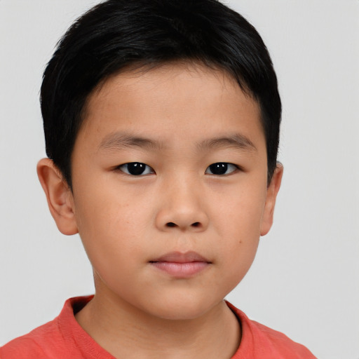 Neutral asian child male with short  brown hair and brown eyes