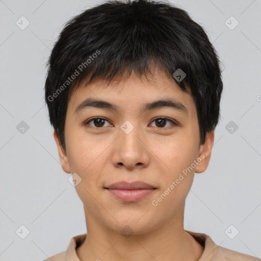 Neutral asian young-adult male with short  brown hair and brown eyes