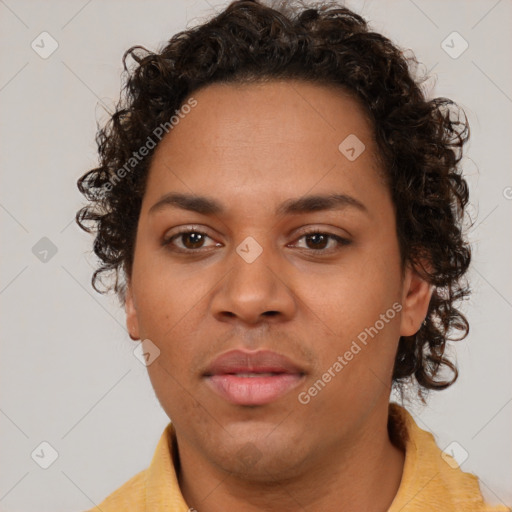 Neutral white young-adult female with short  brown hair and brown eyes