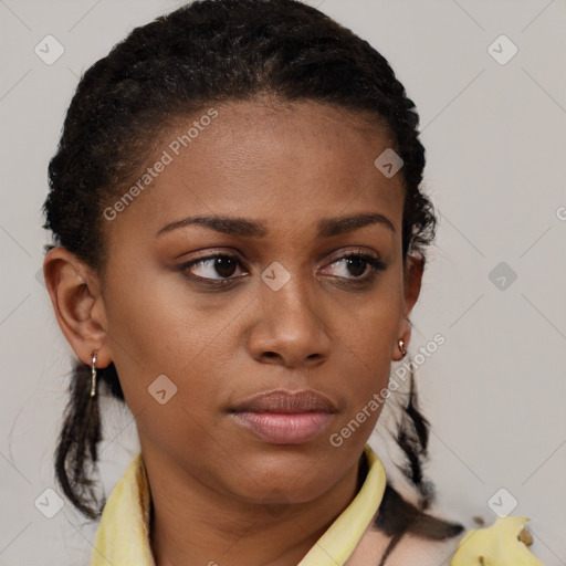 Neutral black young-adult female with short  brown hair and brown eyes