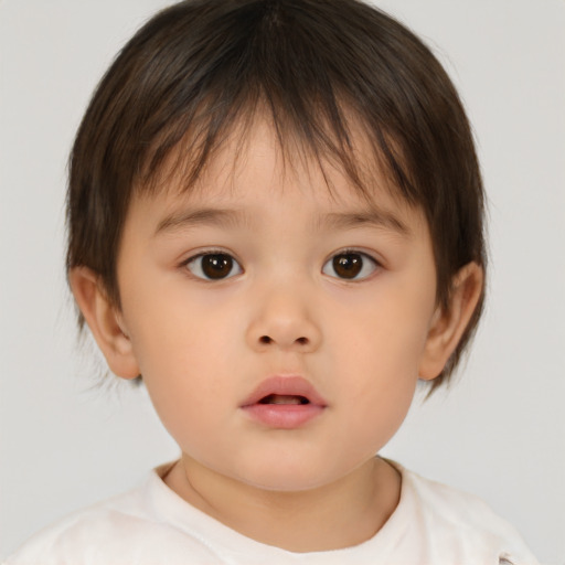 Neutral white child female with short  brown hair and brown eyes