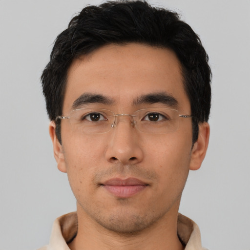 Neutral asian young-adult male with short  black hair and brown eyes