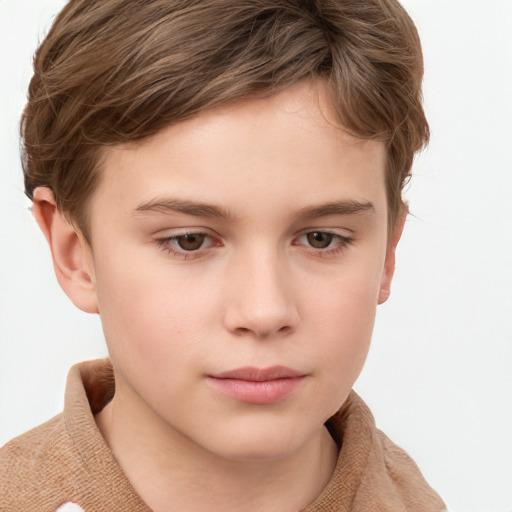 Neutral white child female with short  brown hair and grey eyes