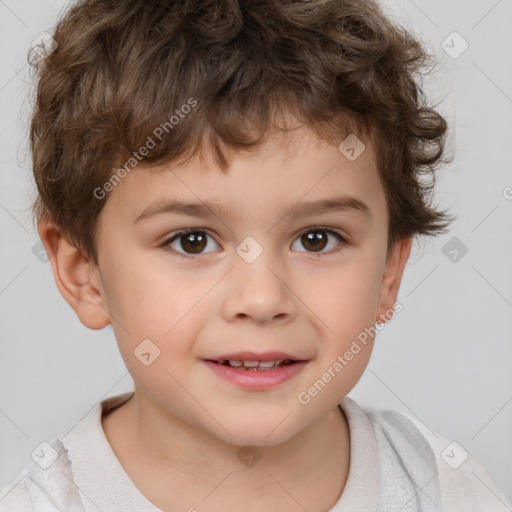 Joyful white child male with short  brown hair and brown eyes