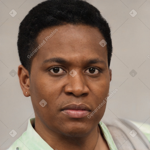 Neutral latino young-adult male with short  brown hair and brown eyes
