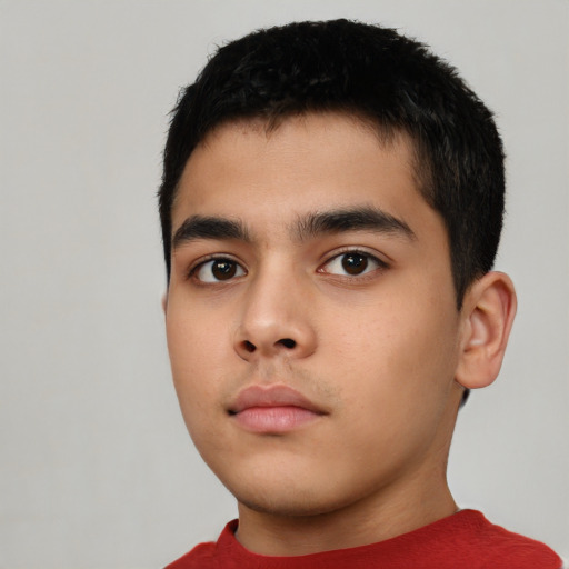 Neutral asian child male with short  black hair and brown eyes