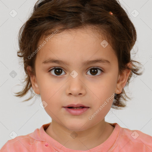 Neutral white child female with medium  brown hair and brown eyes