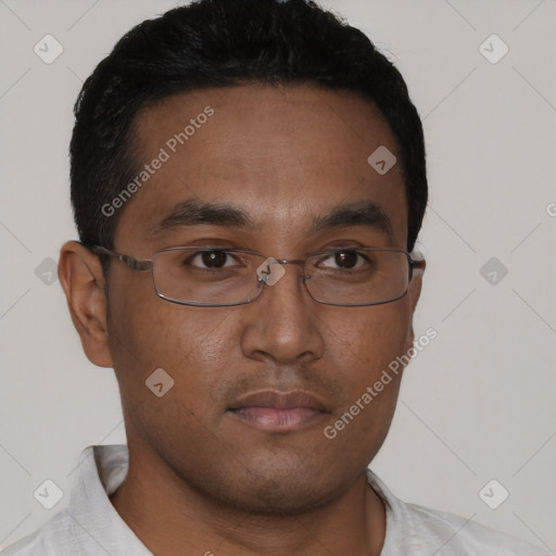 Neutral black young-adult male with short  brown hair and brown eyes