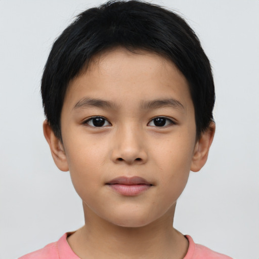 Neutral asian child male with short  brown hair and brown eyes