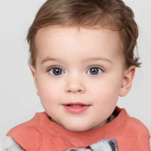 Neutral white child female with short  brown hair and blue eyes