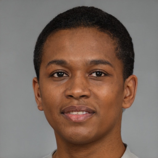 Neutral black young-adult male with short  brown hair and brown eyes