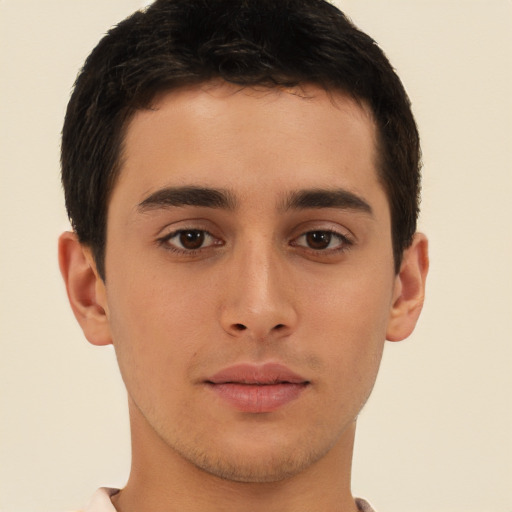 Neutral asian young-adult male with short  brown hair and brown eyes