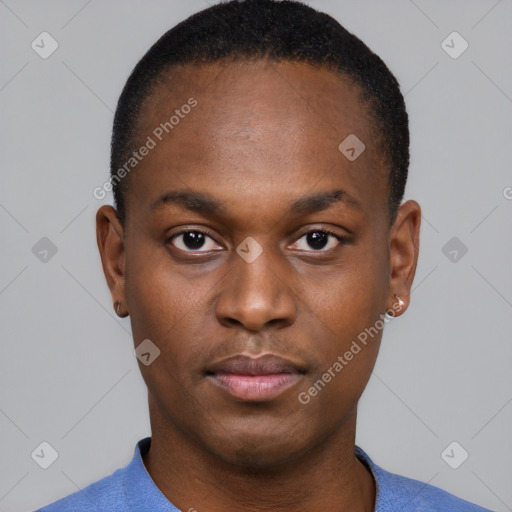 Neutral black young-adult male with short  brown hair and brown eyes