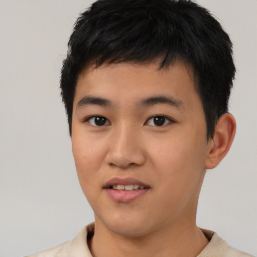 Neutral asian young-adult male with short  black hair and brown eyes