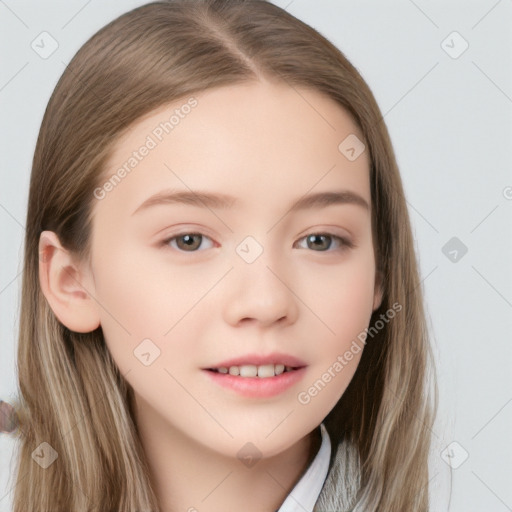 Neutral white child female with long  brown hair and brown eyes