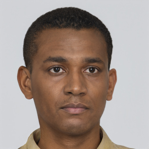 Neutral black young-adult male with short  brown hair and brown eyes