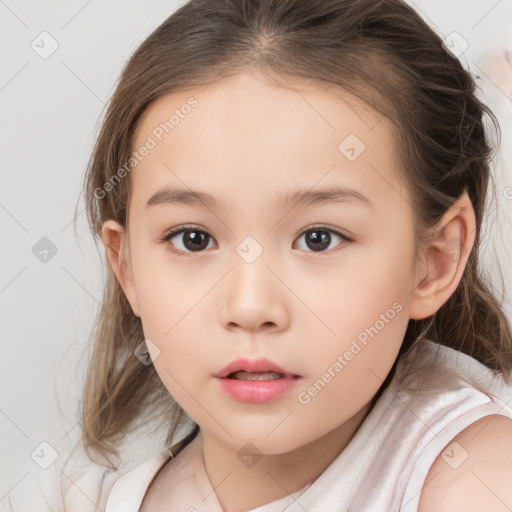 Neutral white child female with medium  brown hair and brown eyes