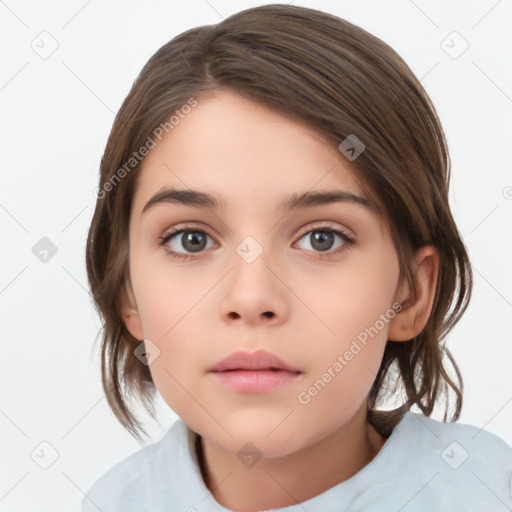 Neutral white child female with medium  brown hair and brown eyes