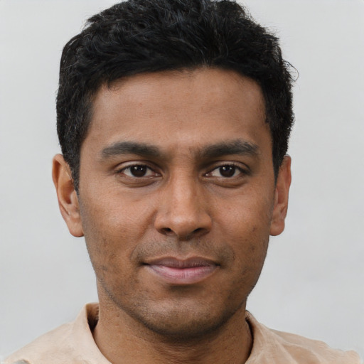 Neutral black young-adult male with short  brown hair and brown eyes