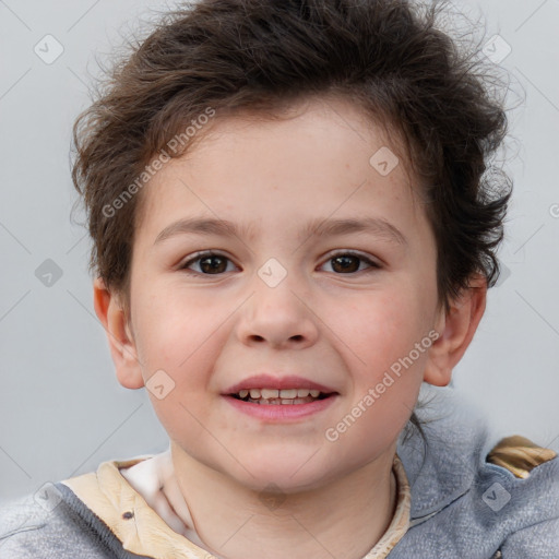 Joyful white child male with short  brown hair and brown eyes